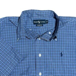 Polo Ralph Lauren Classic Fit Blue Plaid Short Sleeve Shirt Pony Mens XL Button